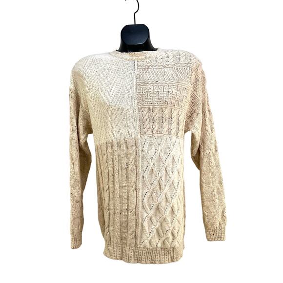 Vintage 90s Liz Wear Ivory Cotton Knit Oversized Crewneck Sweater